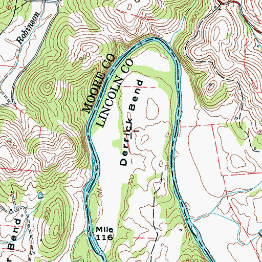 Topographic Map of Derrick Bend, TN