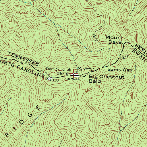 Topographic Map of Derrick Knob Shelter, TN