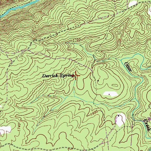 Topographic Map of Derrick Spring, TN