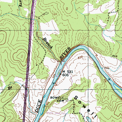 Topographic Map of Derryberry Branch, TN