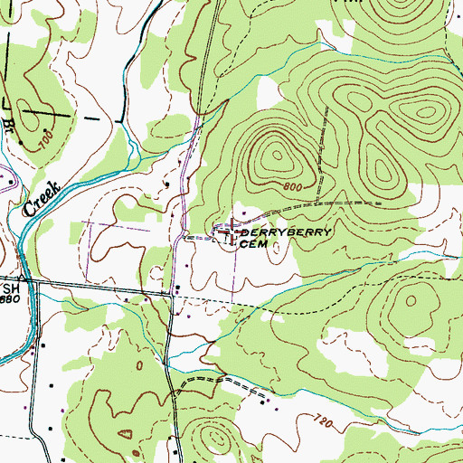 Topographic Map of Derryberry Cemetery, TN
