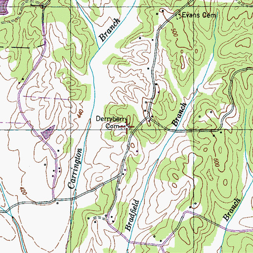 Topographic Map of Derryberry Cemetery, TN