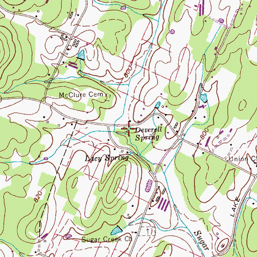 Topographic Map of Deverell Spring, TN