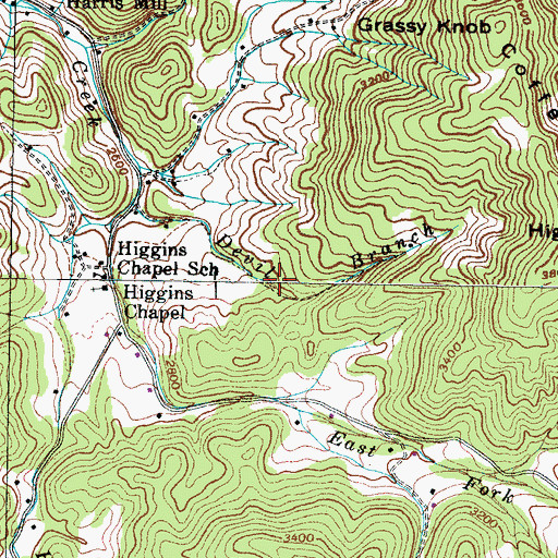 Topographic Map of Devil Branch, TN