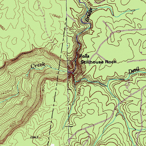 Topographic Map of Devil Creek, TN