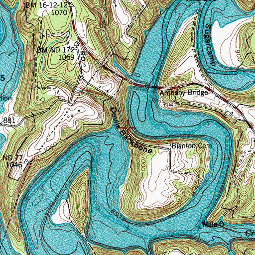 Topographic Map of Devils Backbone, TN