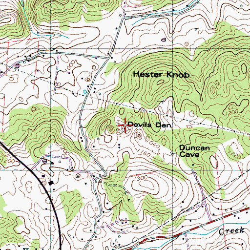 Topographic Map of Devils Den, TN