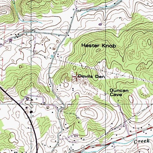 Topographic Map of Devils Den, TN
