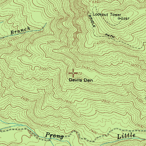 Topographic Map of Devils Den, TN
