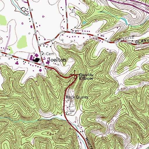 Topographic Map of Devils Elbow, TN