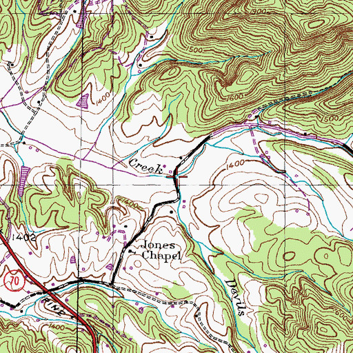 Topographic Map of Devils Kitchen Branch, TN