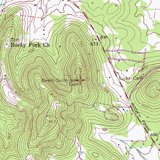 Topographic Map of Dewitt-Smith-Jobe Cemetery, TN