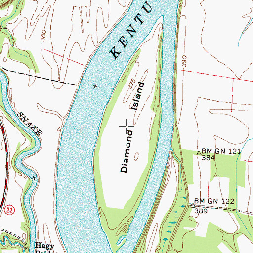 Topographic Map of Diamond Island, TN