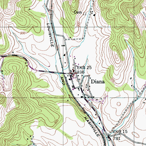 Topographic Map of Diana, TN