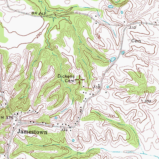 Topographic Map of Dickens Cemetery, TN