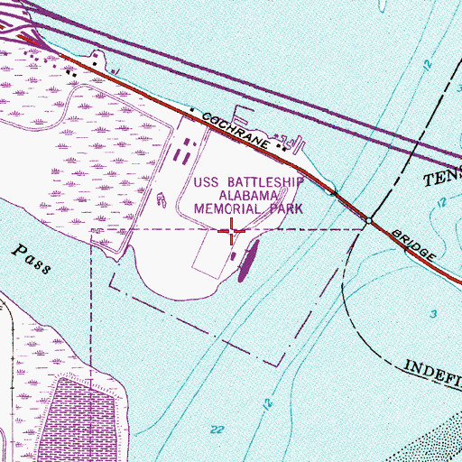 Topographic Map of USS Battleship Alabama Memorial Park, AL
