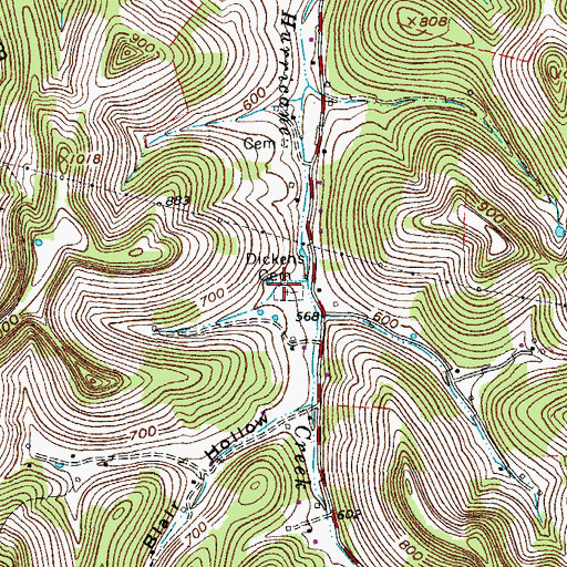 Topographic Map of Dickens Cemetery, TN
