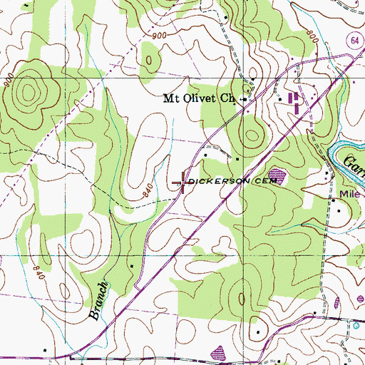 Topographic Map of Dickerson Cemetery, TN