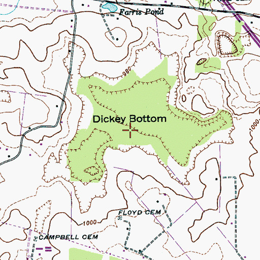 Topographic Map of Dickey Bottom, TN