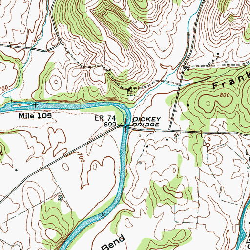 Topographic Map of Dickey Bridge, TN