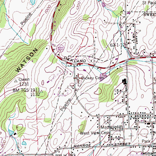 Topographic Map of Dickey Cemetery, TN