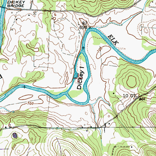 Topographic Map of Dickey Island, TN