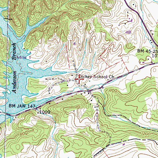 Topographic Map of Dickey School Church, TN