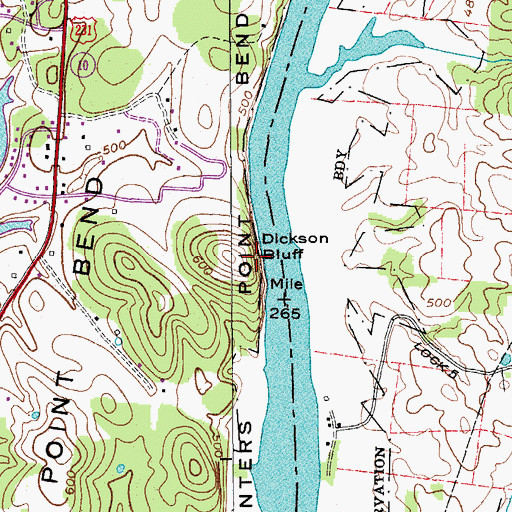 Topographic Map of Dickson Bluff, TN
