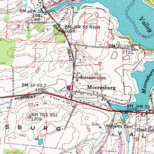 Topographic Map of Dickson Cemetery, TN