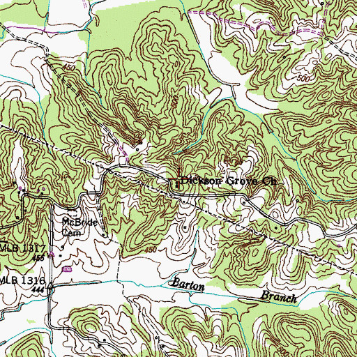 Topographic Map of Dickson Grove Church, TN