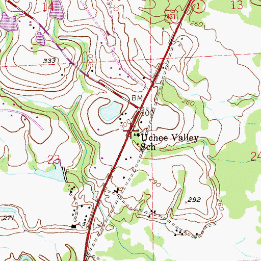Topographic Map of Uchee Valley School, AL