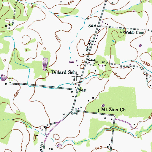 Topographic Map of Dillard School, TN