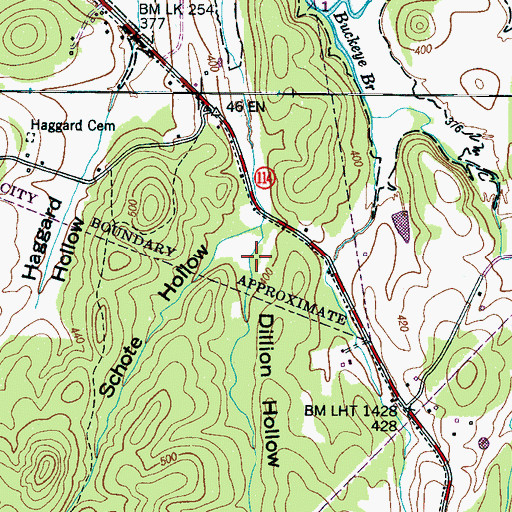 Topographic Map of Dillion Hollow, TN