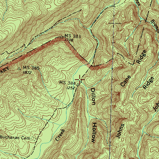 Topographic Map of Dillon Hollow, TN