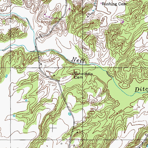 Topographic Map of Dinwiddie Cemetery, TN