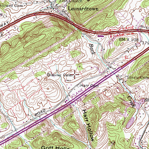 Topographic Map of Dishner Cemetery, TN