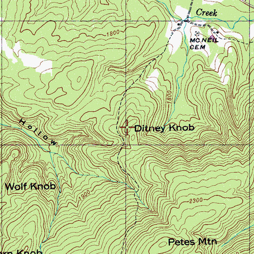 Topographic Map of Ditney Knob, TN