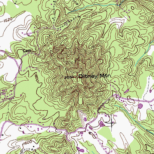 Topographic Map of Ditney Mountain, TN