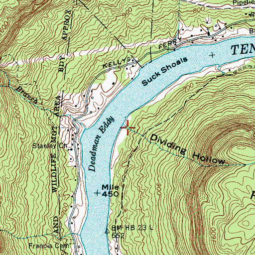 Topographic Map of Dividing Hollow, TN