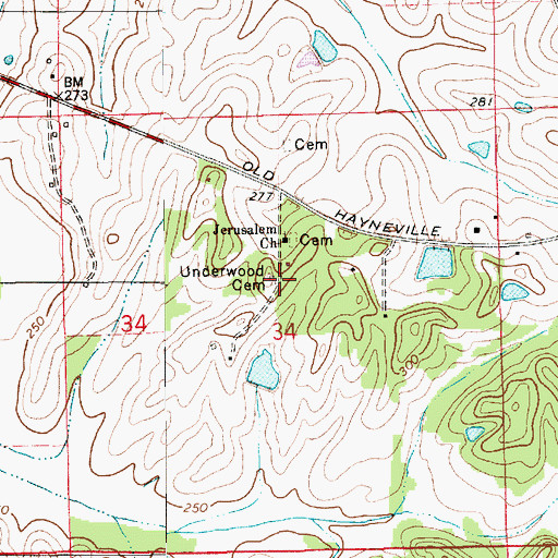 Topographic Map of Underwood Cemetery, AL