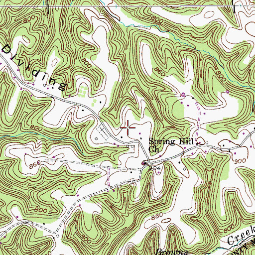 Topographic Map of Dividing Ridge, TN