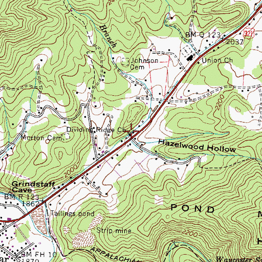 Topographic Map of Dividing Ridge Church, TN