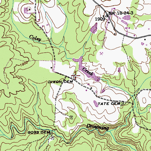Topographic Map of Dixon Cemetery, TN