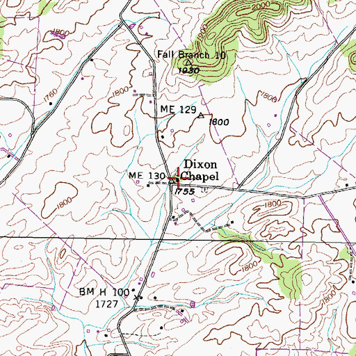 Topographic Map of Dixon Chapel, TN