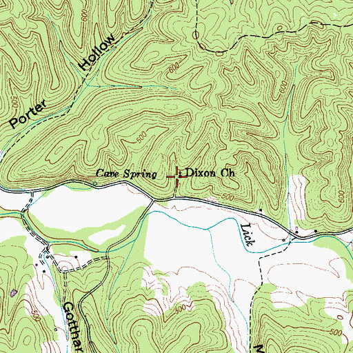 Topographic Map of Dixon Church, TN