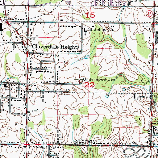Topographic Map of Underwood Cemetery, AL