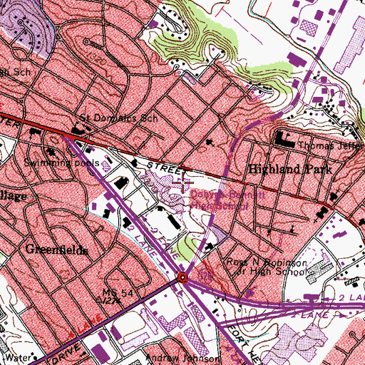 Topographic Map of Dobyns-Bennett High School, TN