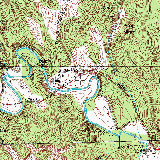 Topographic Map of Dock Hollow, TN