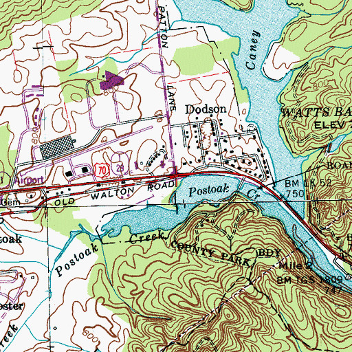 Topographic Map of Dodson, TN