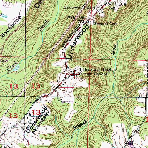 Topographic Map of Underwood Heights Junior High School, AL